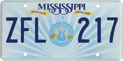 MS license plate ZFL217