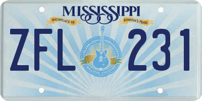 MS license plate ZFL231