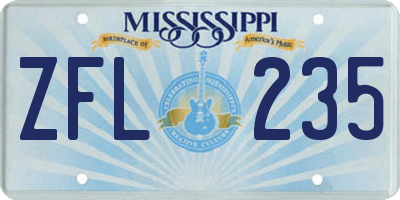 MS license plate ZFL235