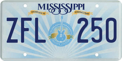 MS license plate ZFL250