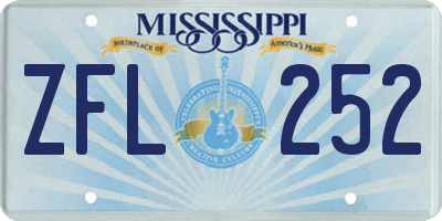 MS license plate ZFL252
