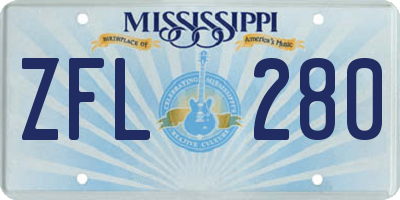 MS license plate ZFL280