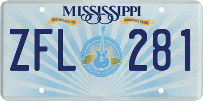 MS license plate ZFL281