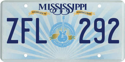 MS license plate ZFL292