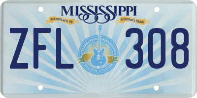 MS license plate ZFL308