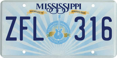 MS license plate ZFL316