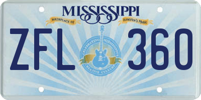 MS license plate ZFL360