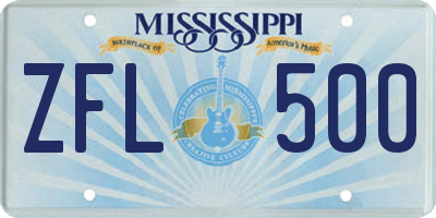 MS license plate ZFL500