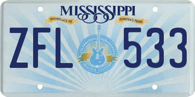 MS license plate ZFL533