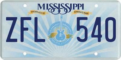 MS license plate ZFL540