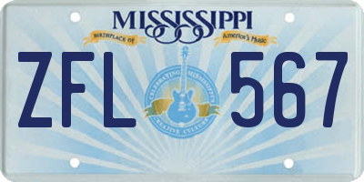 MS license plate ZFL567