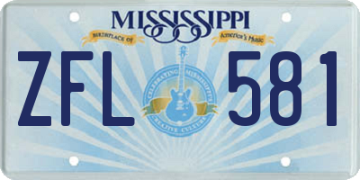 MS license plate ZFL581
