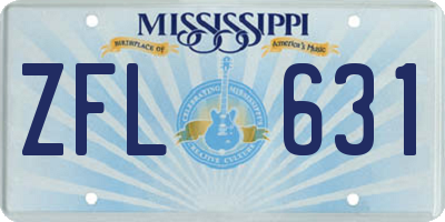 MS license plate ZFL631