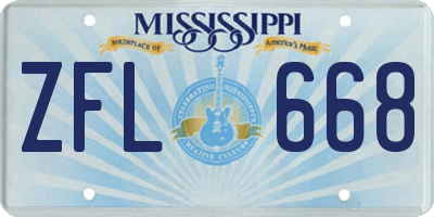 MS license plate ZFL668