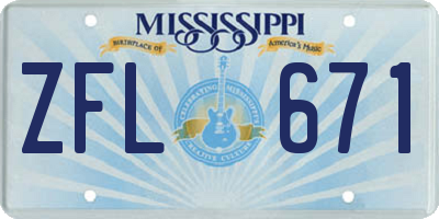 MS license plate ZFL671