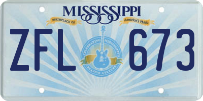 MS license plate ZFL673