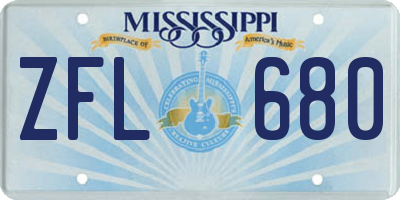 MS license plate ZFL680