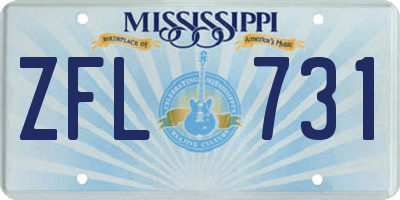 MS license plate ZFL731