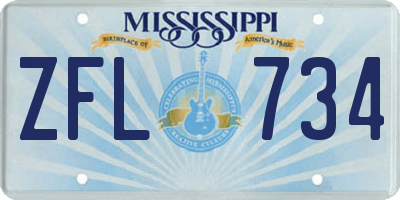 MS license plate ZFL734