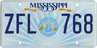 MS license plate ZFL768