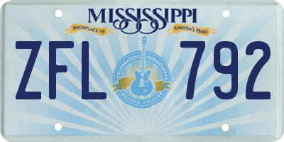 MS license plate ZFL792