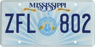 MS license plate ZFL802