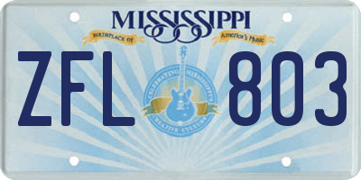 MS license plate ZFL803