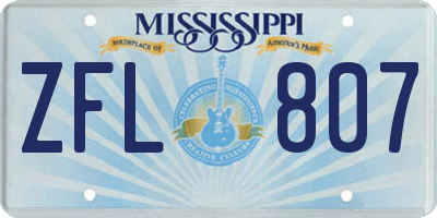 MS license plate ZFL807