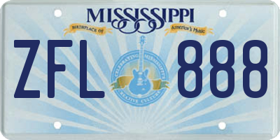 MS license plate ZFL888