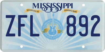 MS license plate ZFL892