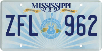 MS license plate ZFL962