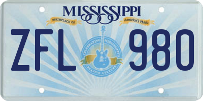 MS license plate ZFL980
