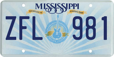 MS license plate ZFL981
