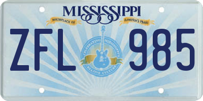 MS license plate ZFL985