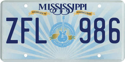 MS license plate ZFL986
