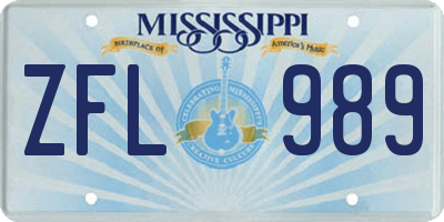 MS license plate ZFL989
