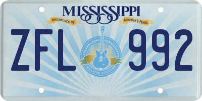 MS license plate ZFL992