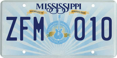 MS license plate ZFM010