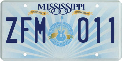MS license plate ZFM011