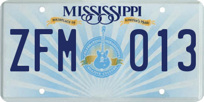 MS license plate ZFM013