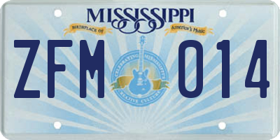 MS license plate ZFM014