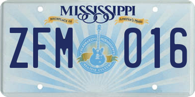 MS license plate ZFM016