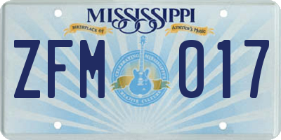 MS license plate ZFM017