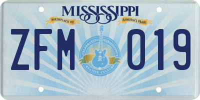 MS license plate ZFM019