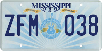 MS license plate ZFM038