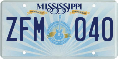 MS license plate ZFM040