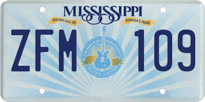 MS license plate ZFM109