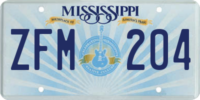 MS license plate ZFM204