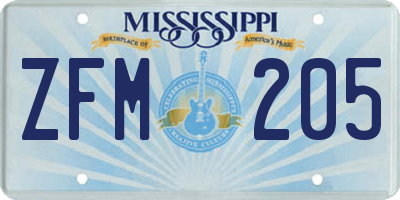 MS license plate ZFM205