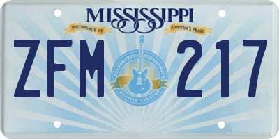 MS license plate ZFM217